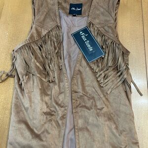Me Jane Tan Faux Suede Vest with Fringe